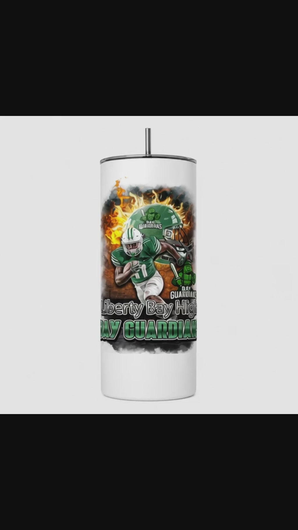 Custom Football Player 20 oz Tumbler | Personalized School Spirit Sports Tumbler with Photo, Team Name & School Colors and Mascot