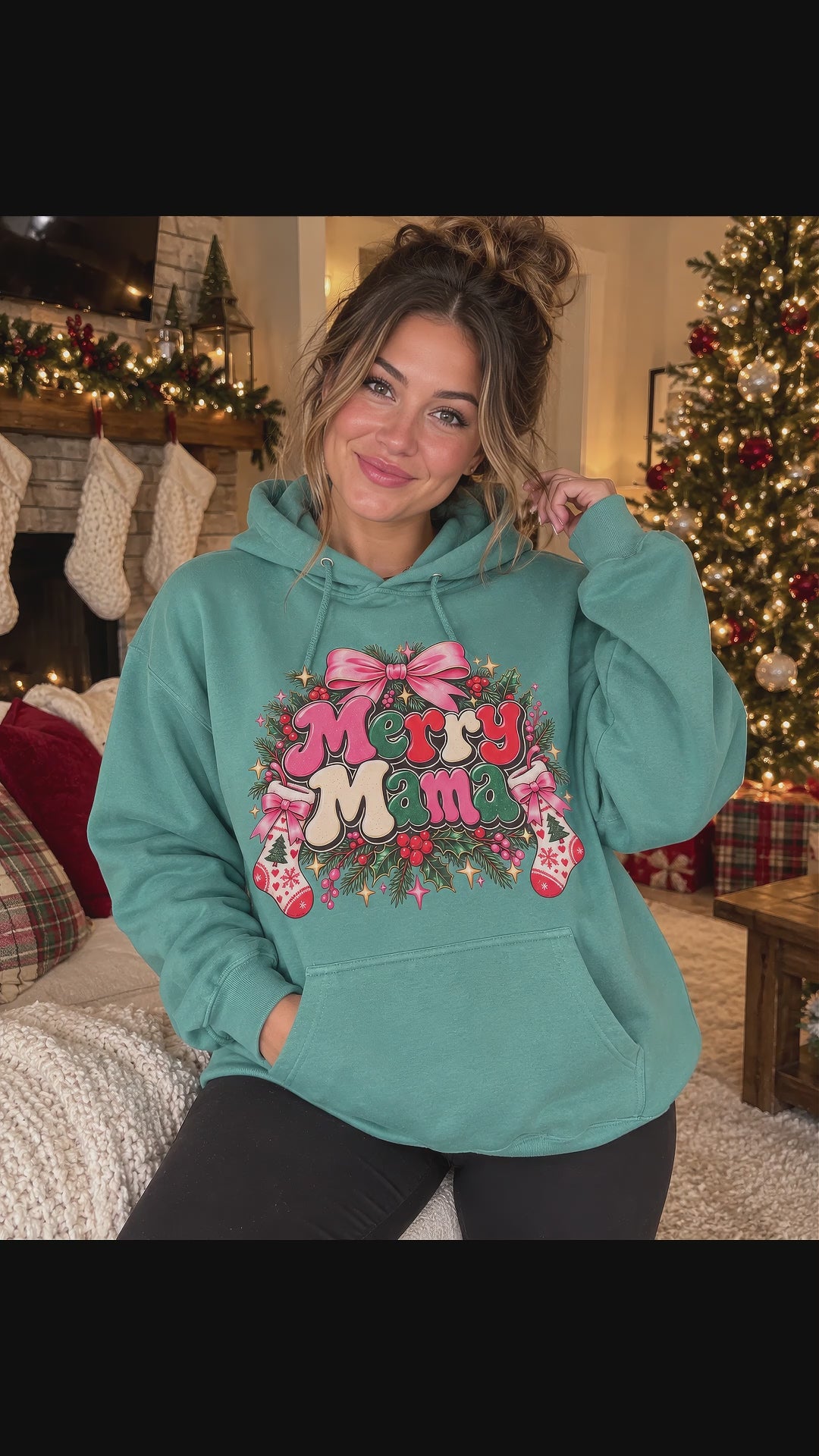 Merry Mama Christmas Hoodie – Retro Holiday Graphic Pullover