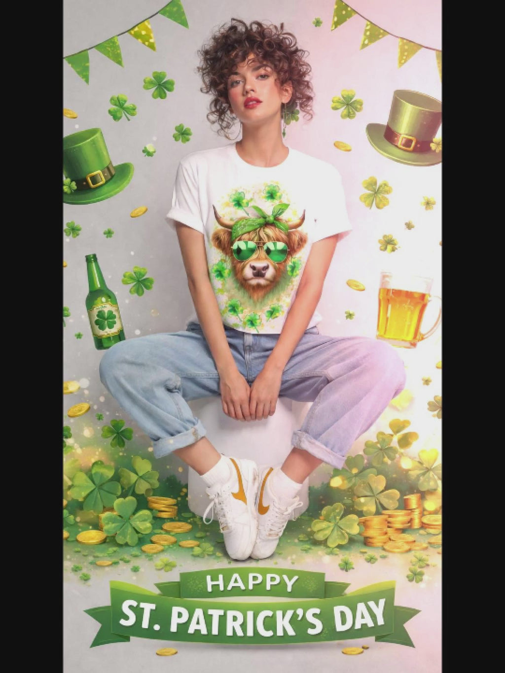 Highland Cow" St. Patrick's Day Graphic T-Shirt🍀