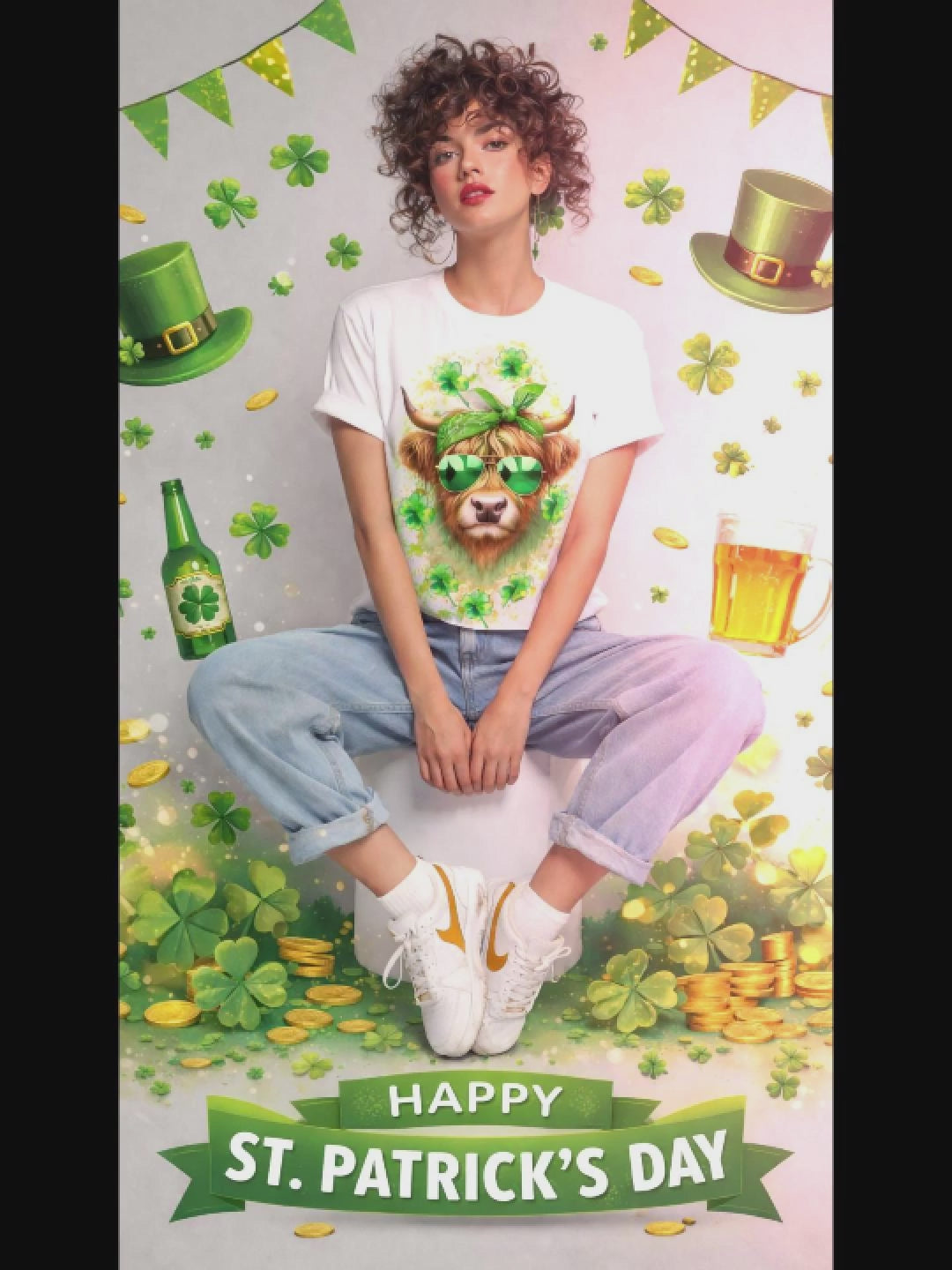 Highland Cow" St. Patrick's Day Graphic T-Shirt🍀
