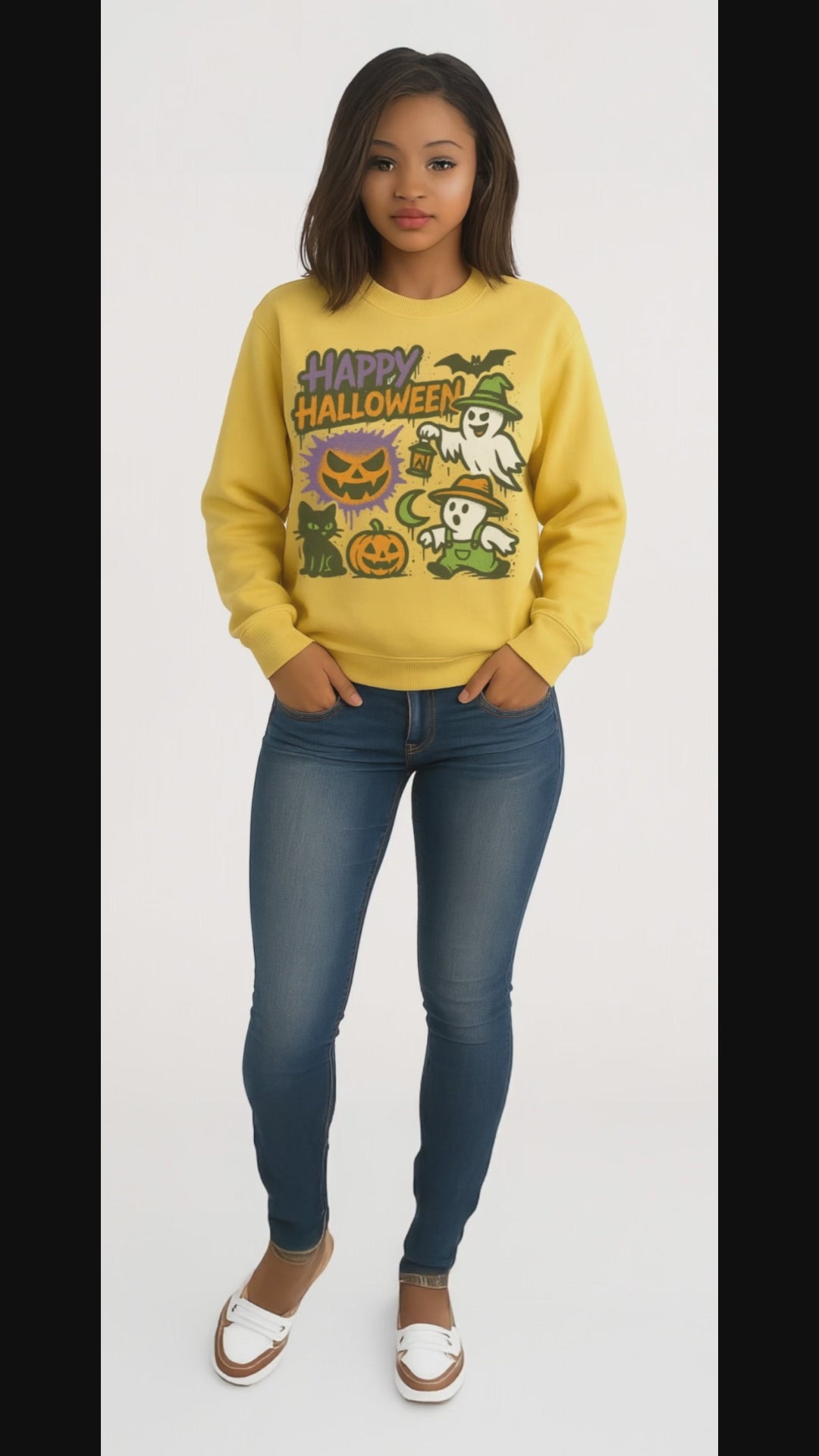 Happy Halloween Comfort Colors Sweatshirt – Garment-Dyed Vintage Style, Relaxed Fit Unisex Crewneck